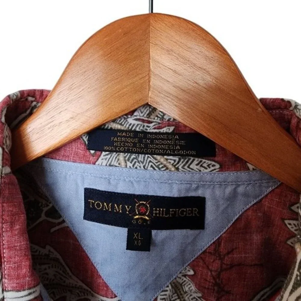 Tommy Hilfiger Golf Red Floral Hawaiian Style Button Up Men's‎ XL Cotton